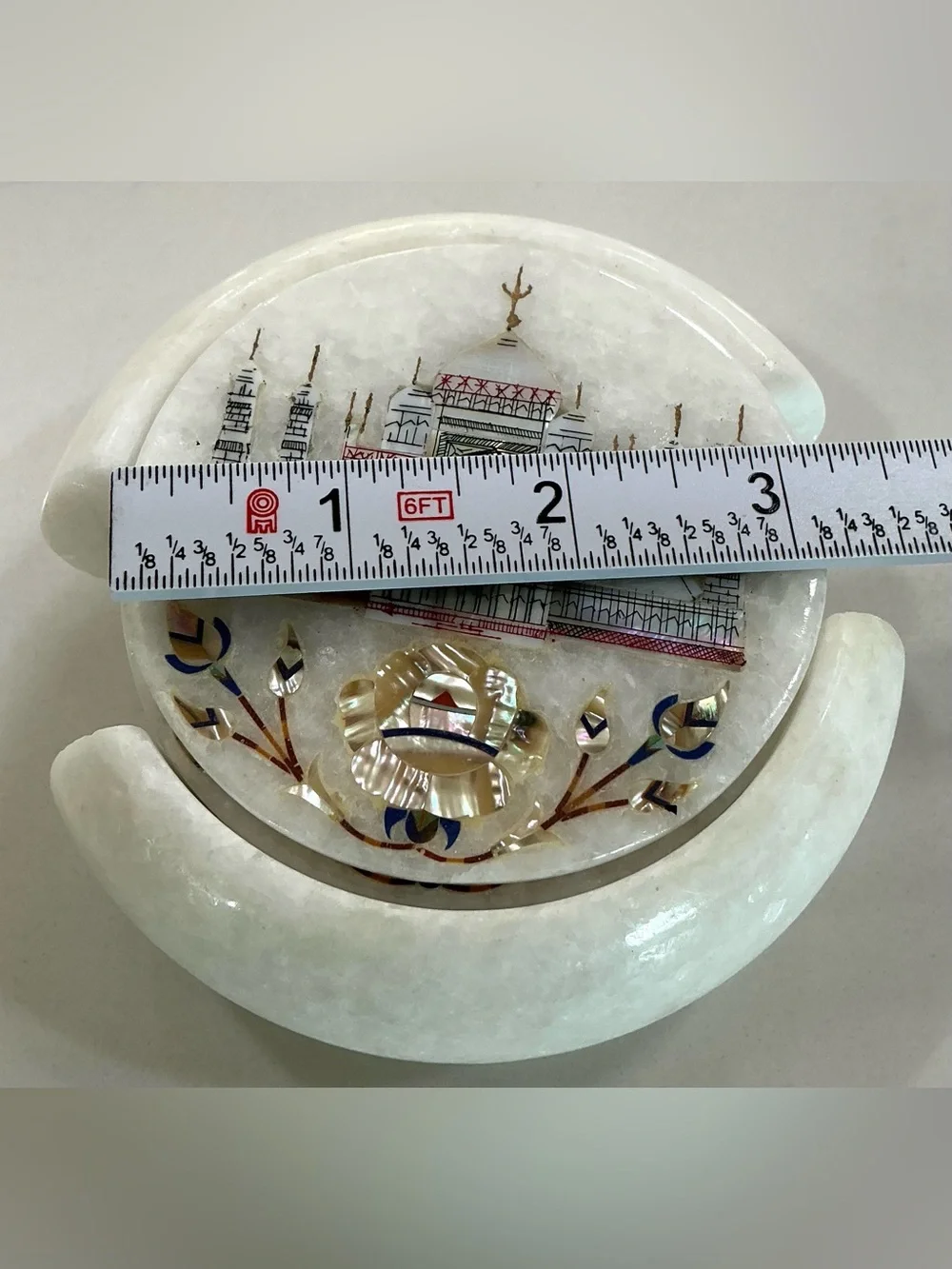 Set 6 Round Marble Tea Coaster Set Taj Mahal Art Gift-able Coaster for Eid 4.5”